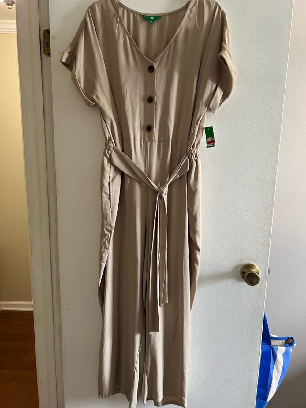 Beige Short-Sleeve Jumpsuit